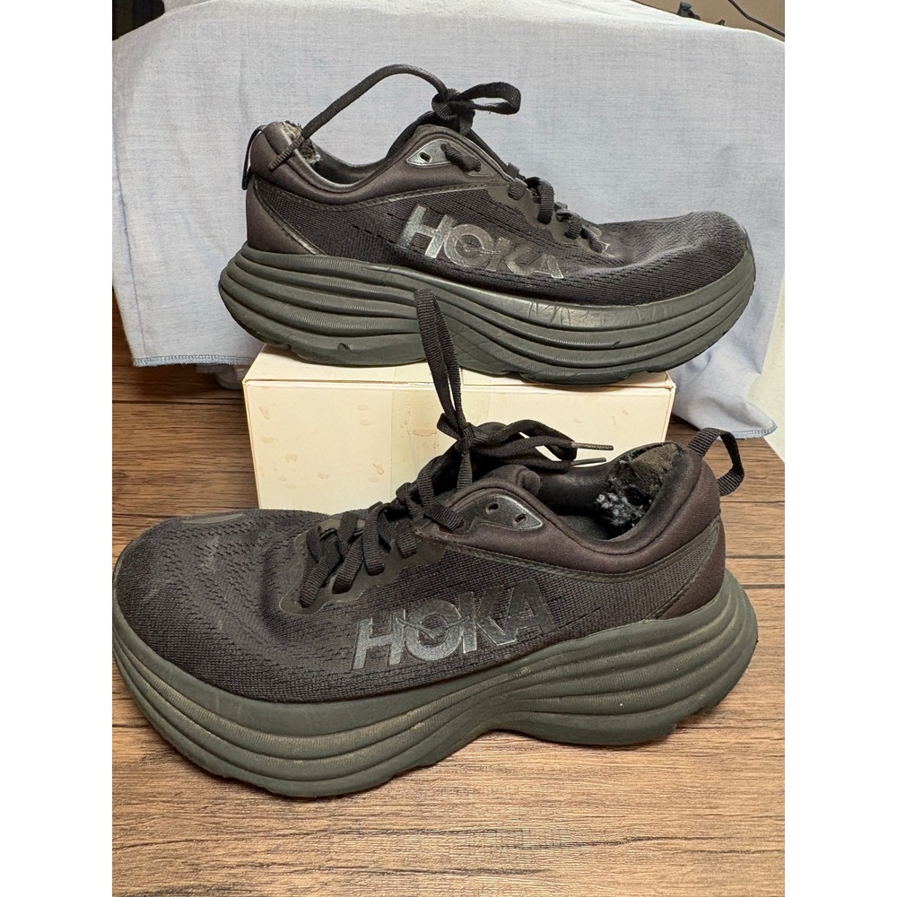 Hoka Bondi 8 Wide Black Running Shoes Womens 7D Sneakers 1127954 BBLC